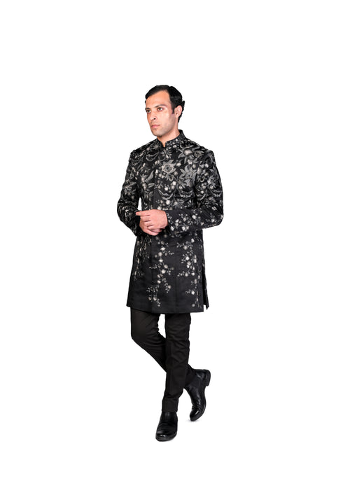 Black wallpaper thread EMB Bandhgala with black slim pants